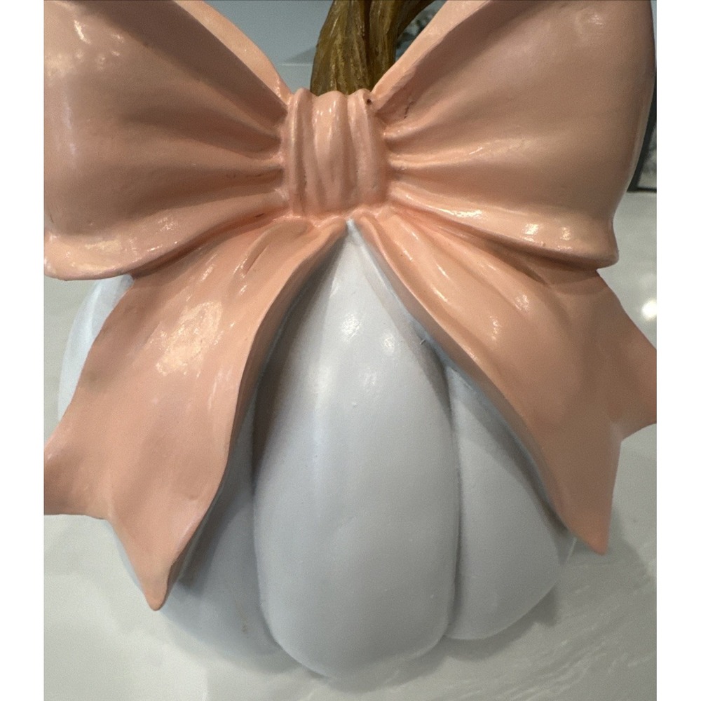 Hobby Lobby NEW Chic White Pumpkin w/ Pink Bow 8" Fall Harvest Centerpiece - Picture 5 of 8